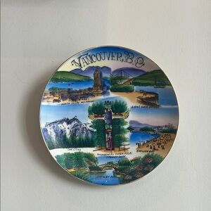Vintage Vancouver BC Ceramic Plate Blue and Green